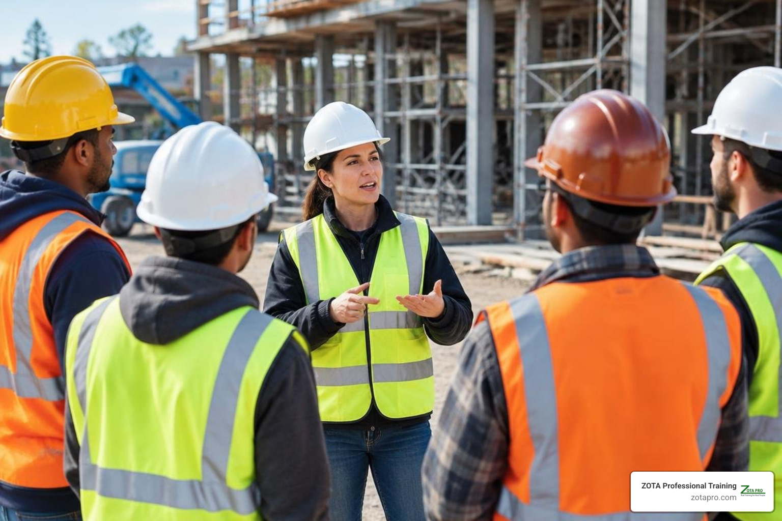 site supervisor conducting safety briefing on commercial site site supervisor conducting safety briefing on commercial site