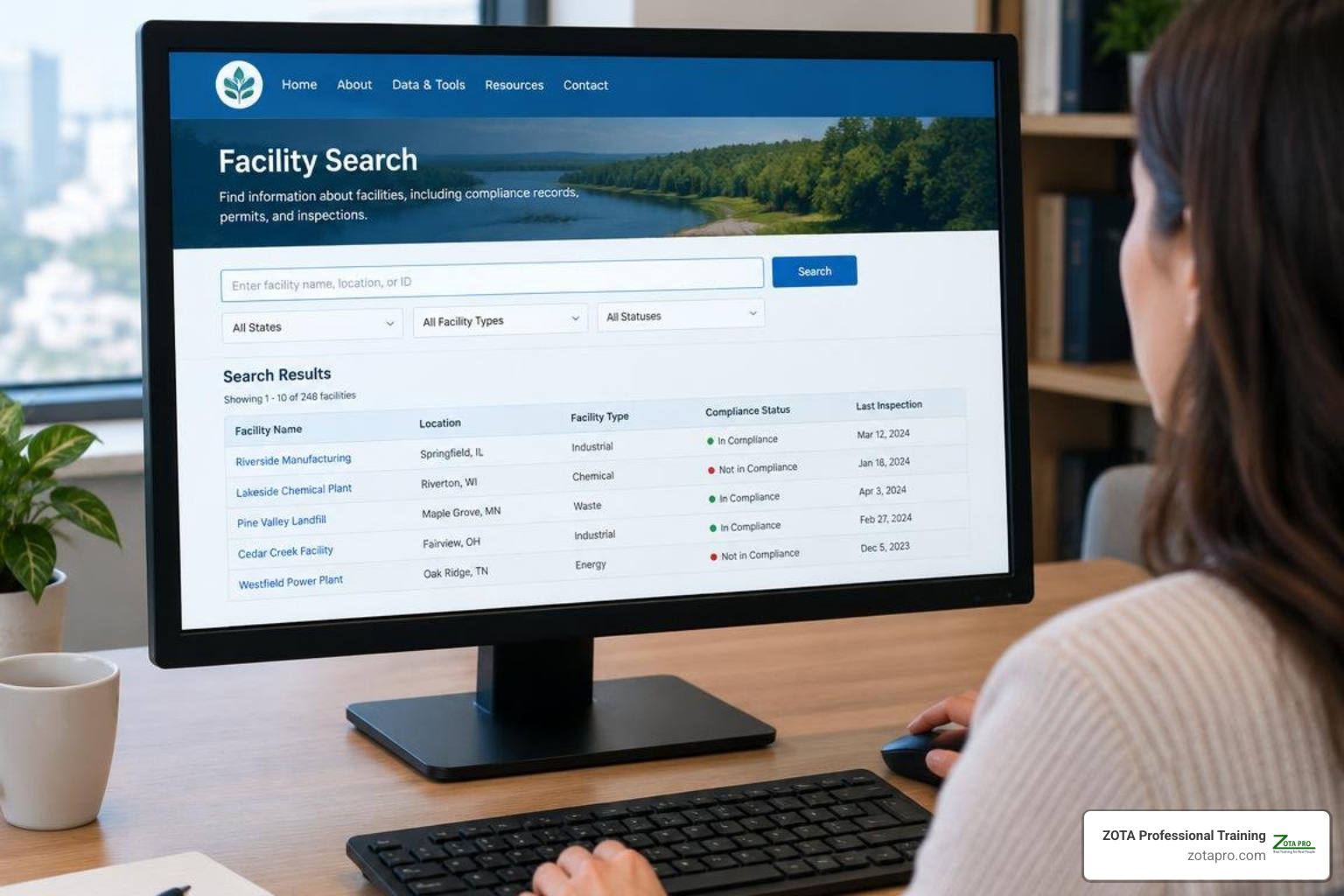 EPA ECHO database facility search portal