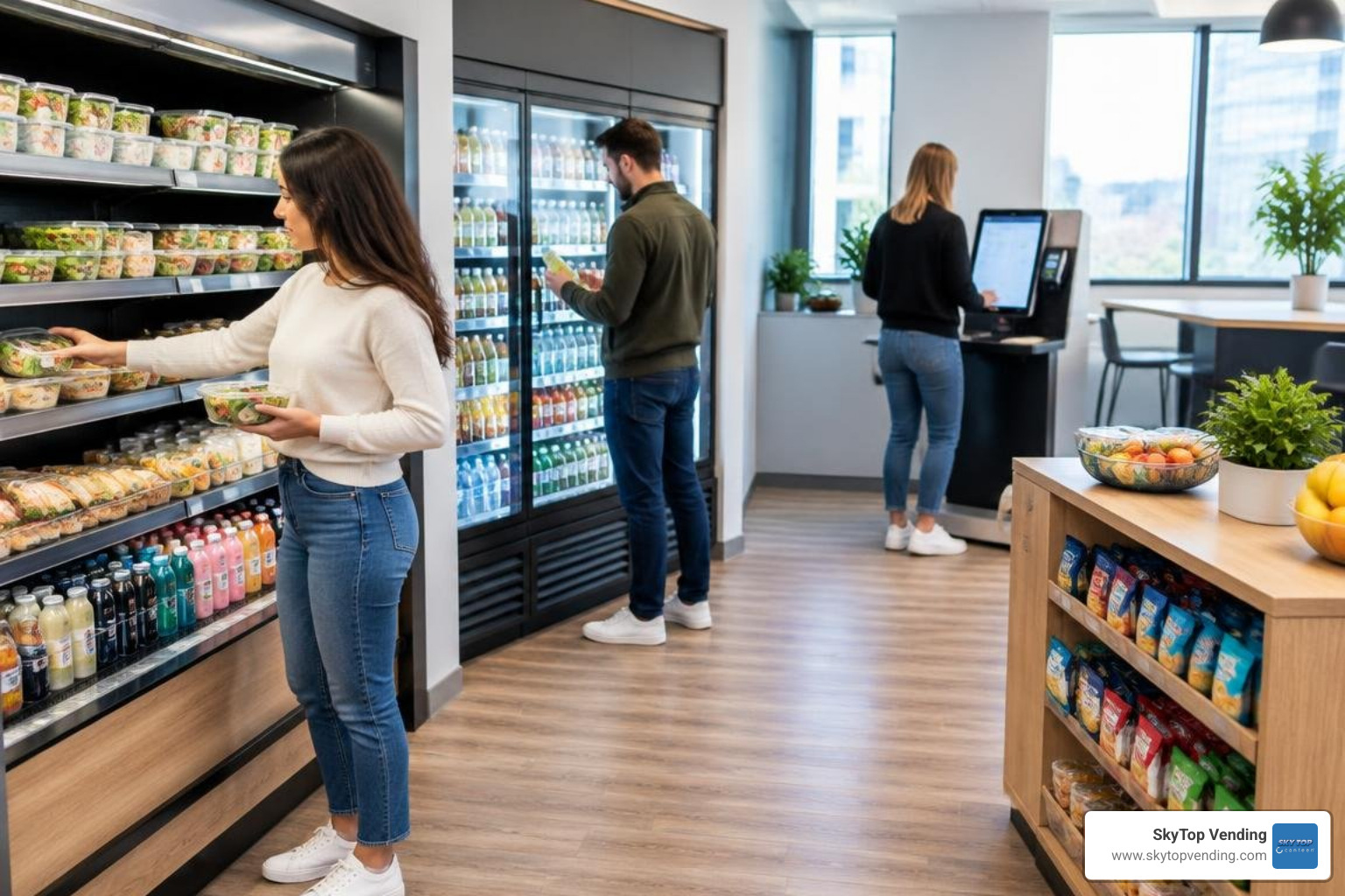 Open-concept micro market setup in corporate office