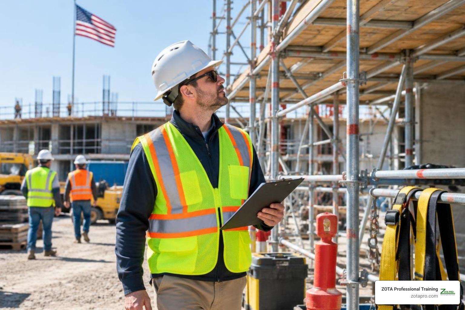 OSHA compliance safety officer conducting workplace site walkthrough