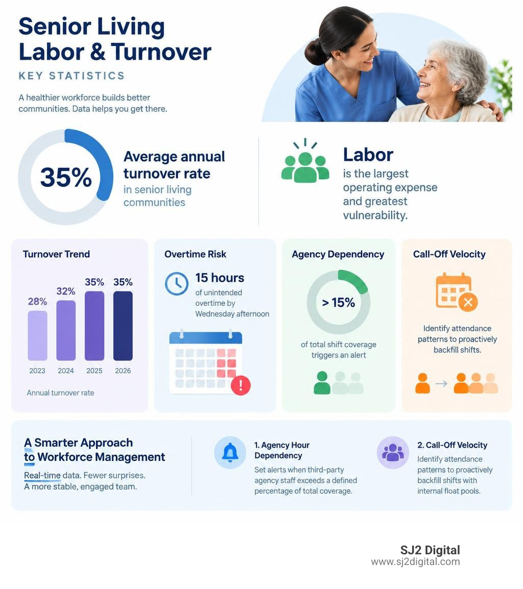 Senior living labor and turnover statistics infographic