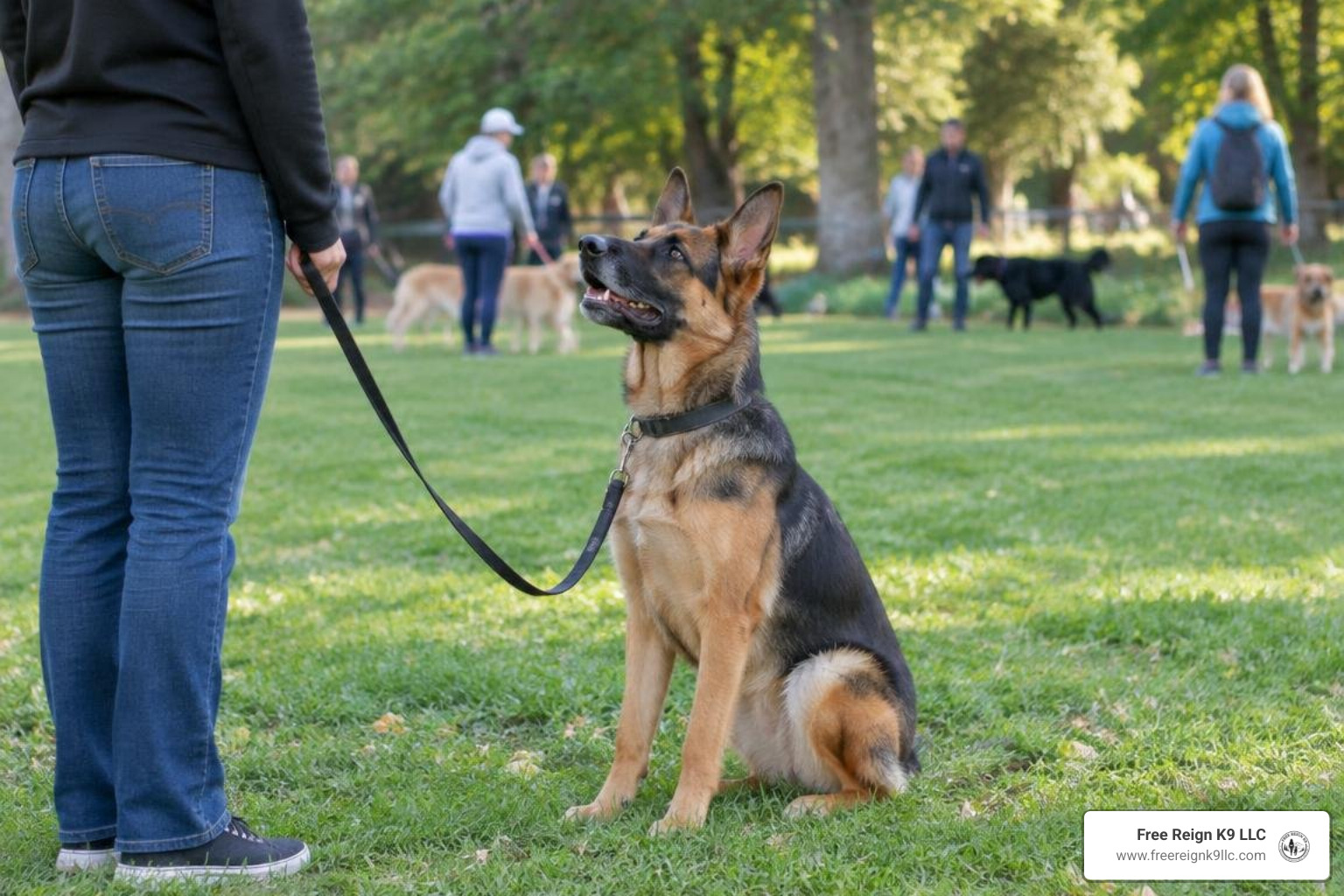 dog practicing calm focus in a distracting outdoor park dog practicing calm focus in a distracting outdoor park