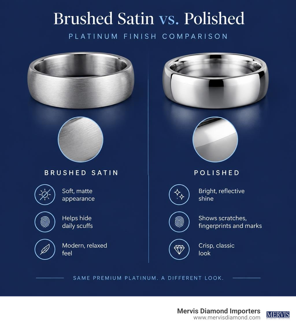 Brushed satin and polished platinum finish comparison infographic
