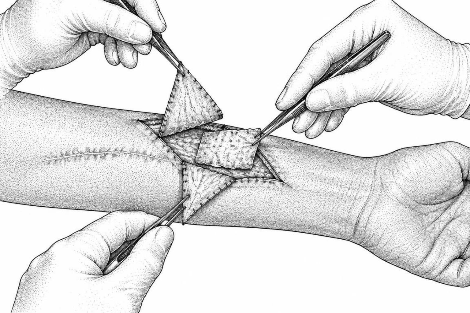 surgical flap transposition and full thickness skin graft