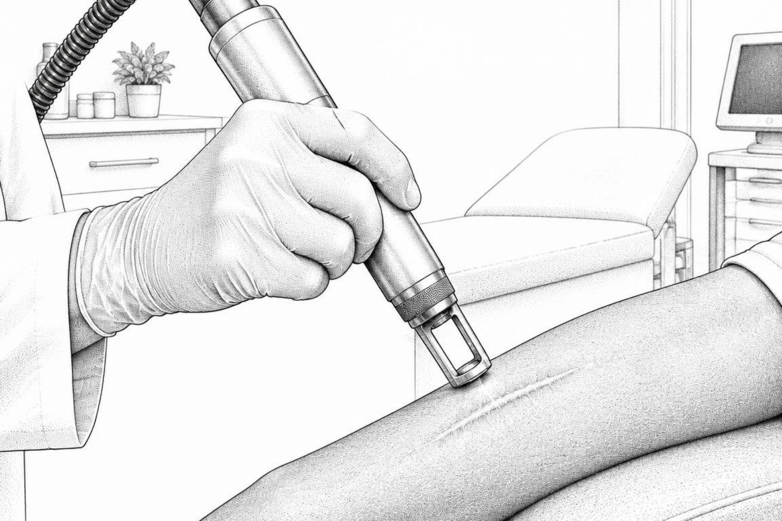 fractional laser handpiece treating scar surface