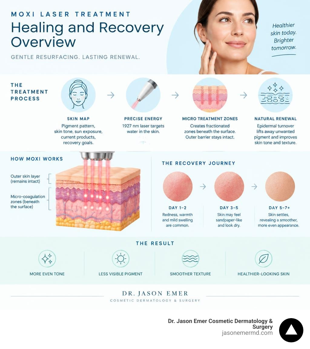 Moxi laser treatment healing and recovery overview infographic