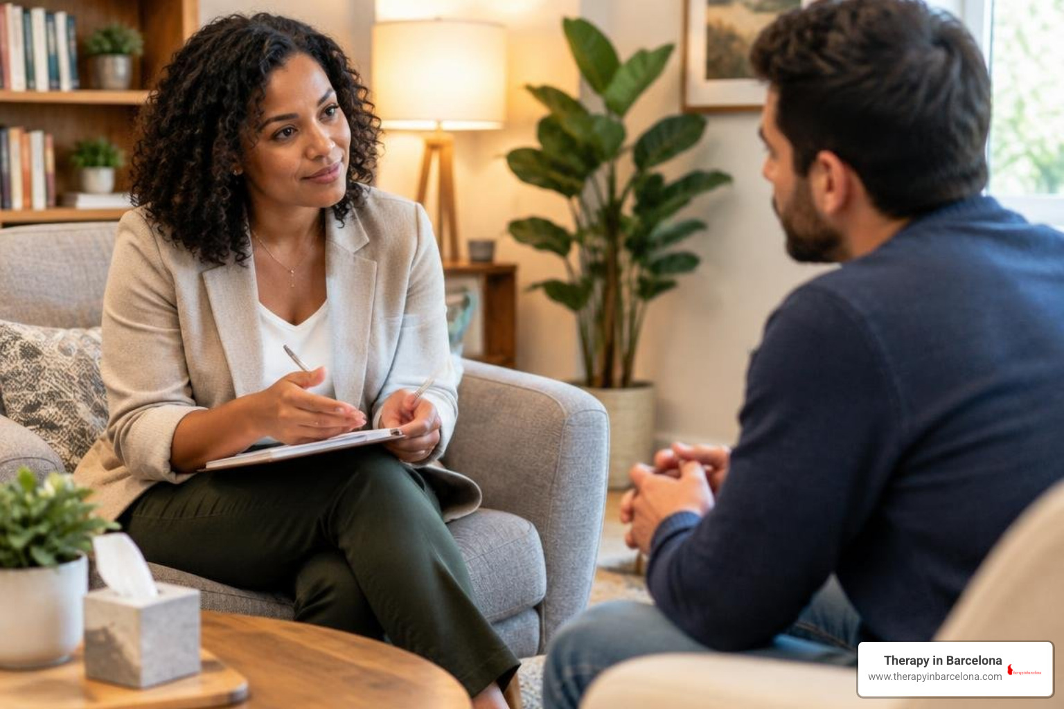 therapist guiding a client through cognitive restructuring