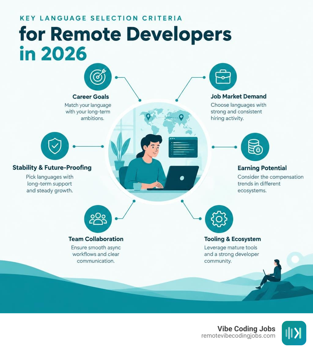 key language selection criteria for remote developers in 2026 infographic