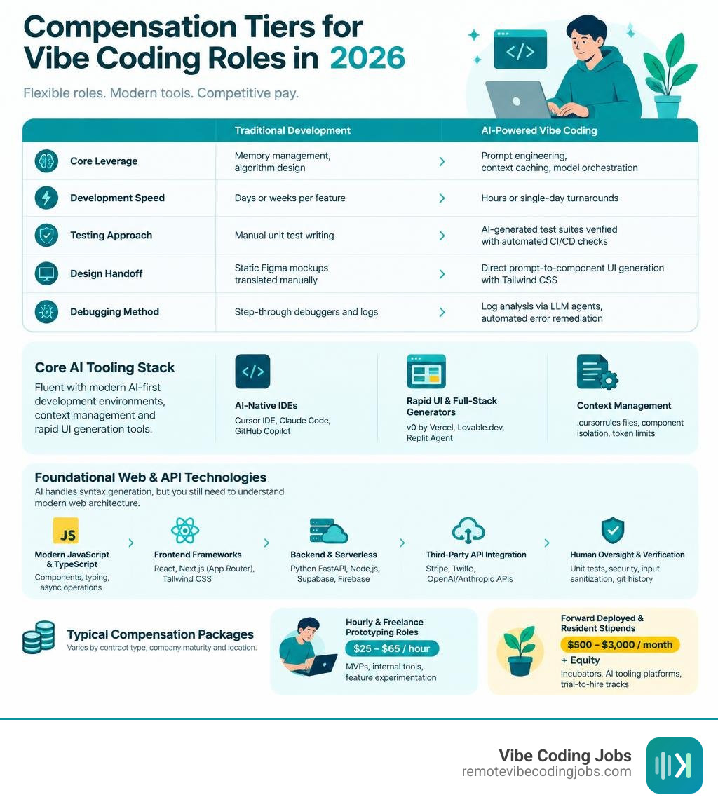 Compensation tiers for vibe coding roles in 2026 infographic