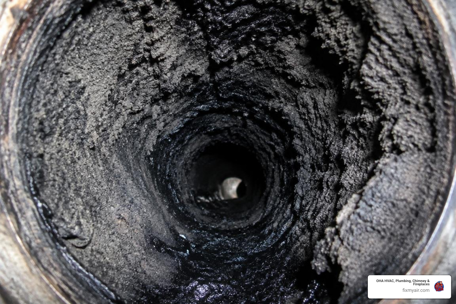 creosote and ash buildup inside a pellet exhaust pipe