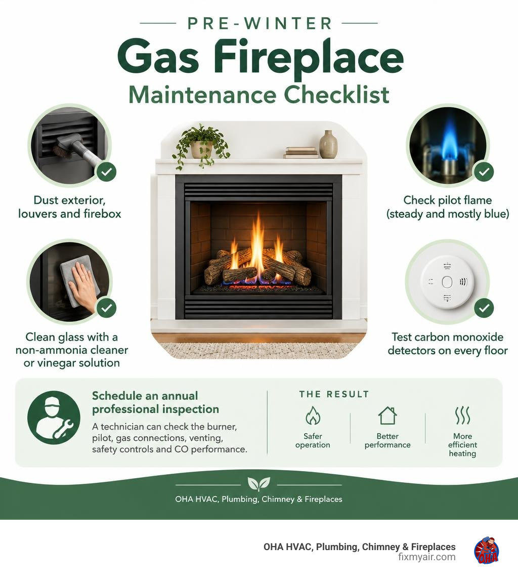 Pre-winter gas fireplace maintenance checklist infographic Pre-winter gas fireplace maintenance checklist infographic