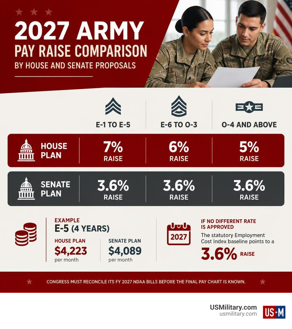 2027 Army pay raise comparison by House and Senate proposals infographic 2027 Army pay raise comparison by House and Senate proposals infographic