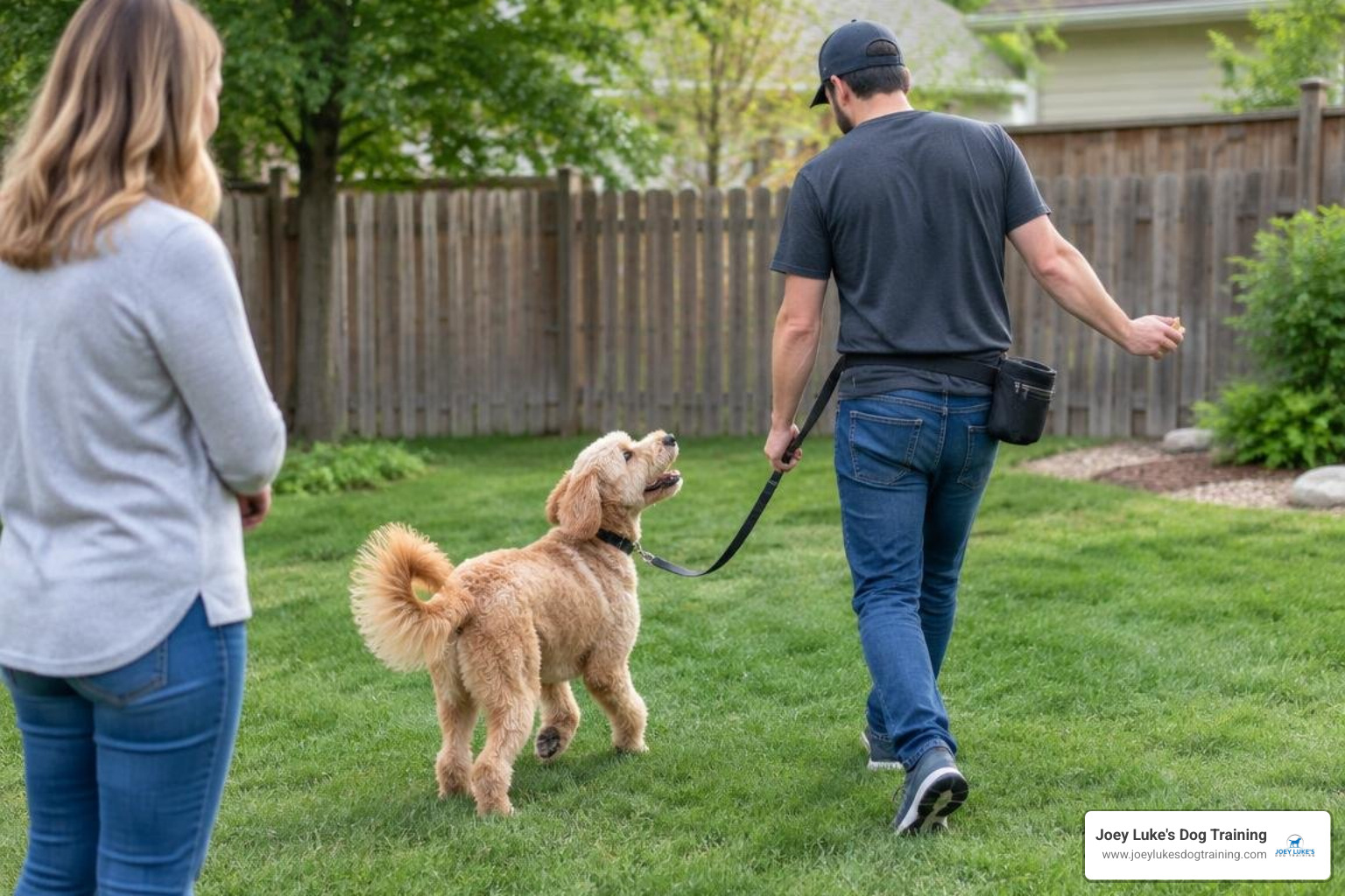 trainer demonstrating leash handling techniques to an owner trainer demonstrating leash handling techniques to an owner