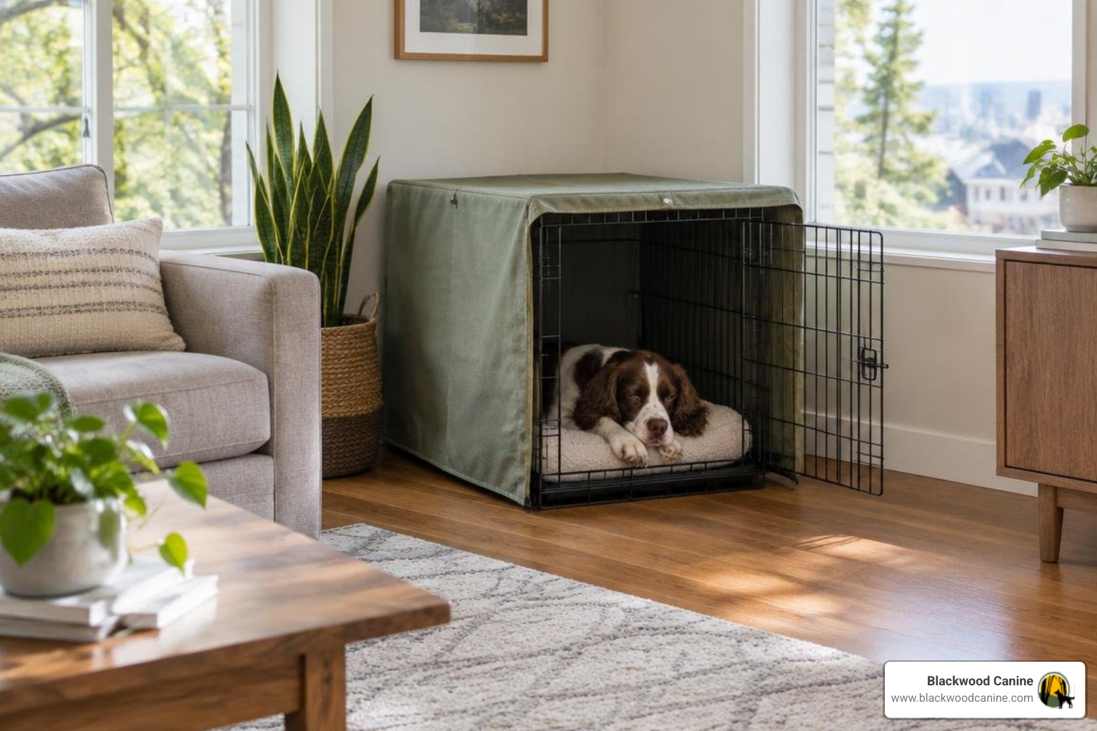 covered dog crate in a calm bedroom corner covered dog crate in a calm bedroom corner