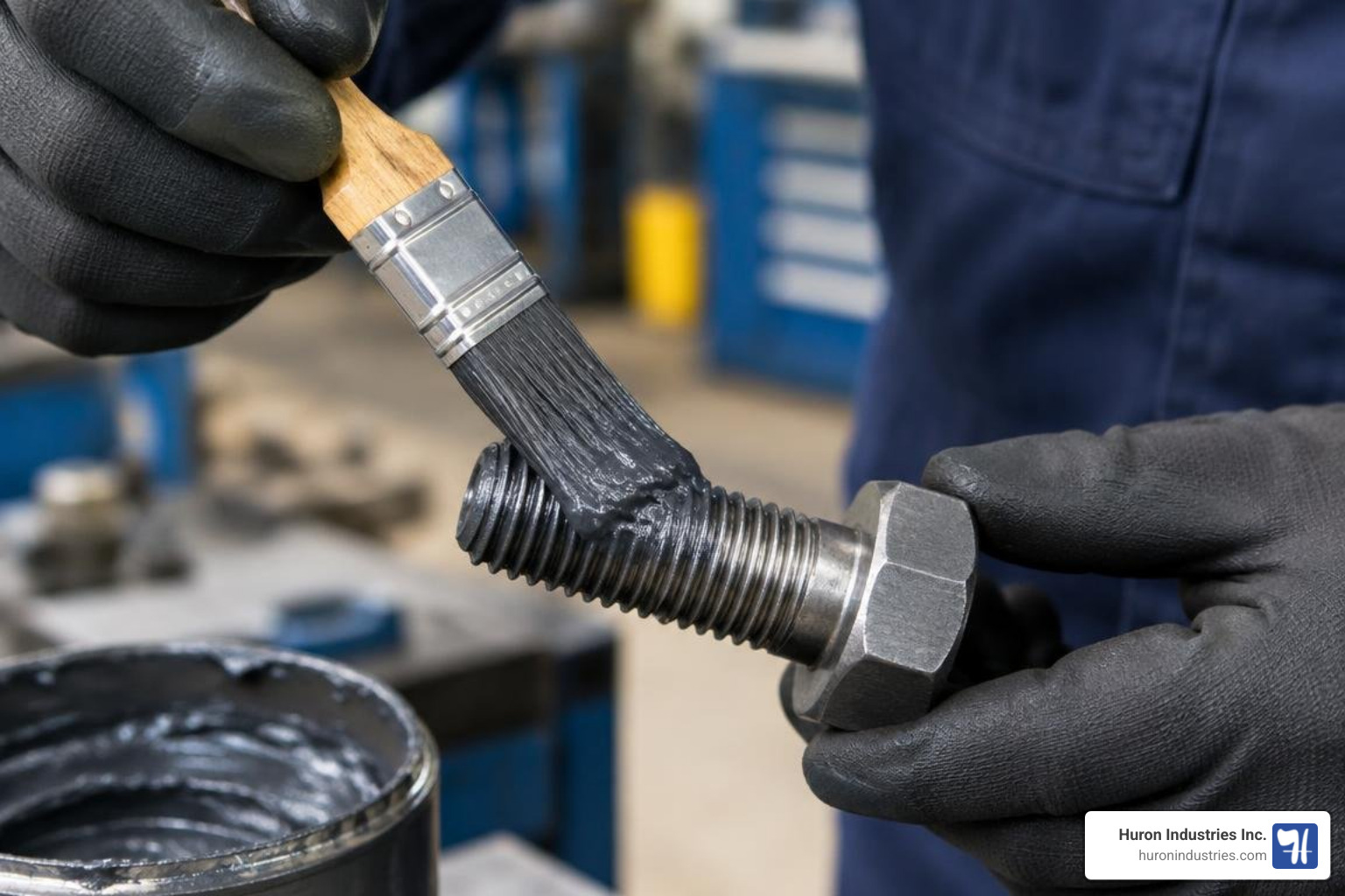 technician applying MoS2 paste to bolt threads technician applying MoS2 paste to bolt threads