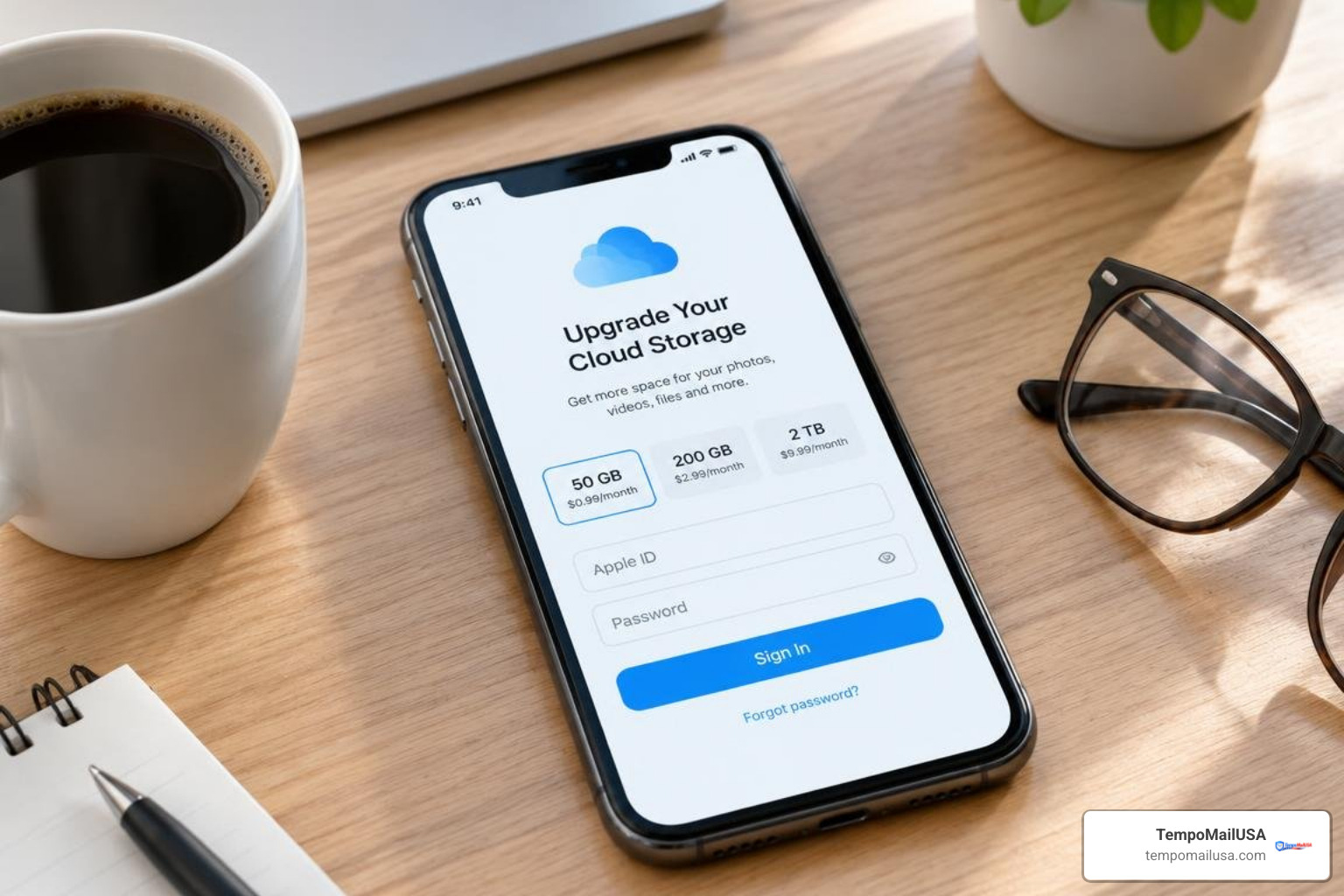 Fake iCloud storage upgrade redirect landing page design