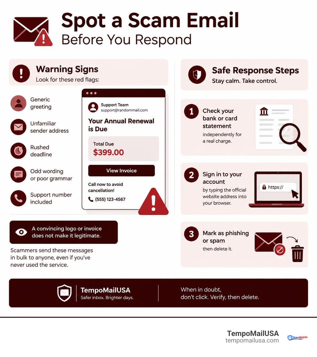 Geek Squad phishing email warning signs and safe response steps infographic Geek Squad phishing email warning signs and safe response steps infographic