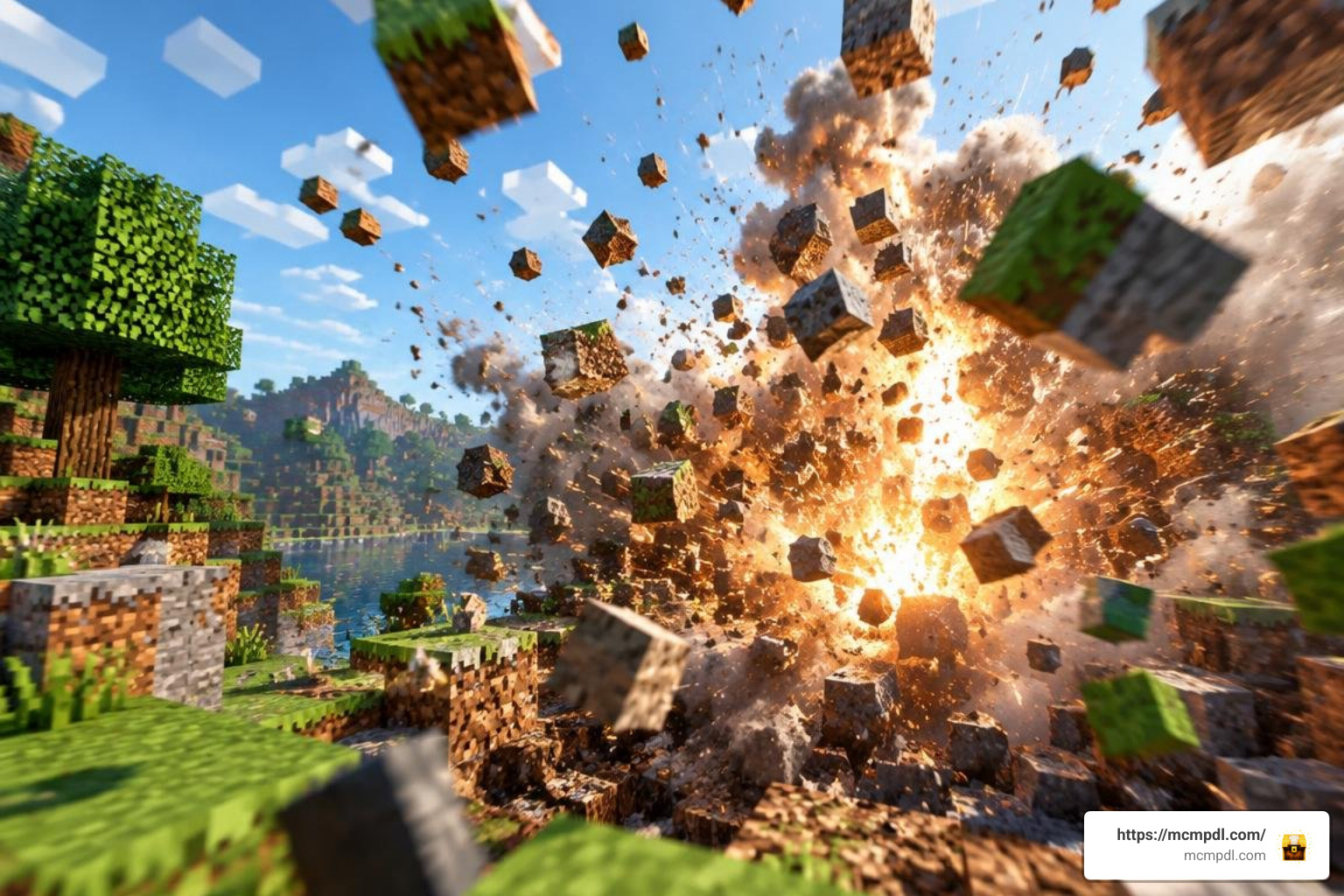 Block debris and dynamic explosions in Minecraft