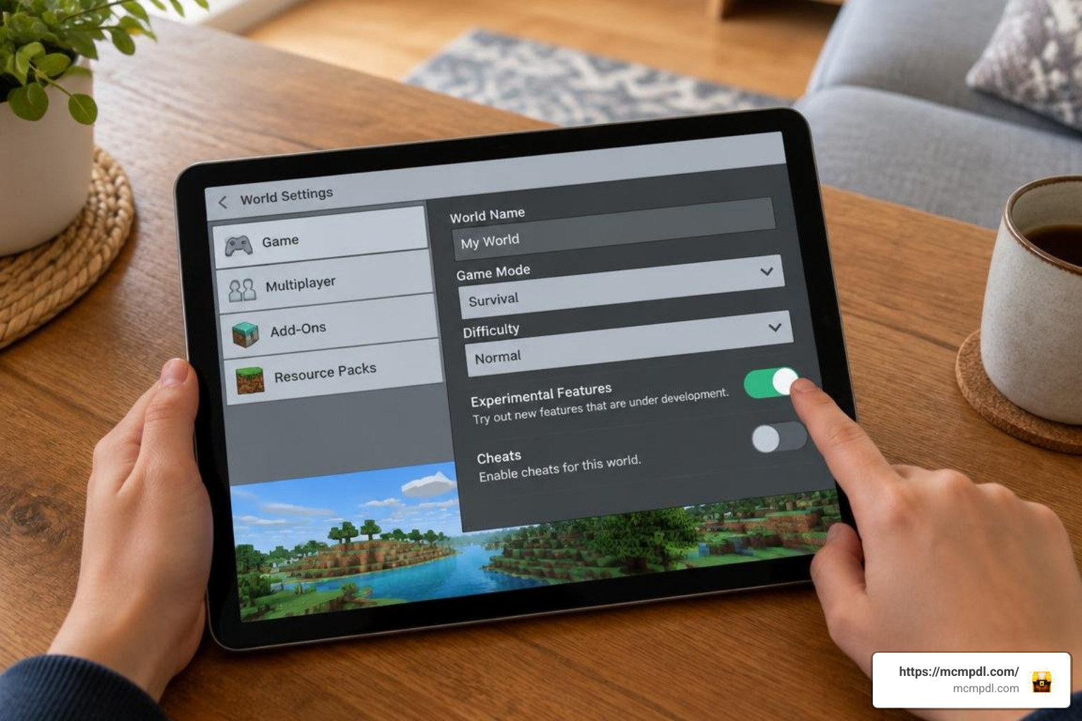 Minecraft Bedrock world settings menu toggling Experimental Features