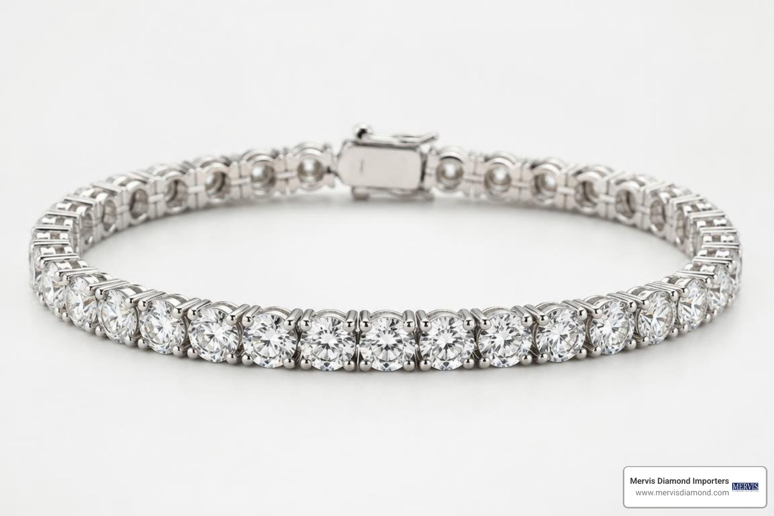 Diamond tennis bracelet prong settings and link construction