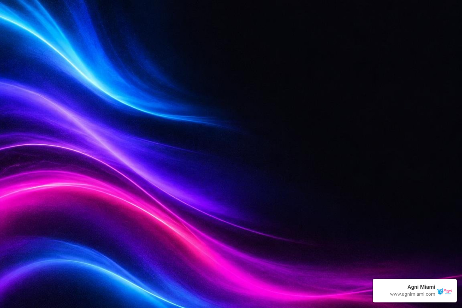 Official Agni Miami logo in corner abstract colorful wave energy representing low-impact movement with official Agni Miami logo watermark