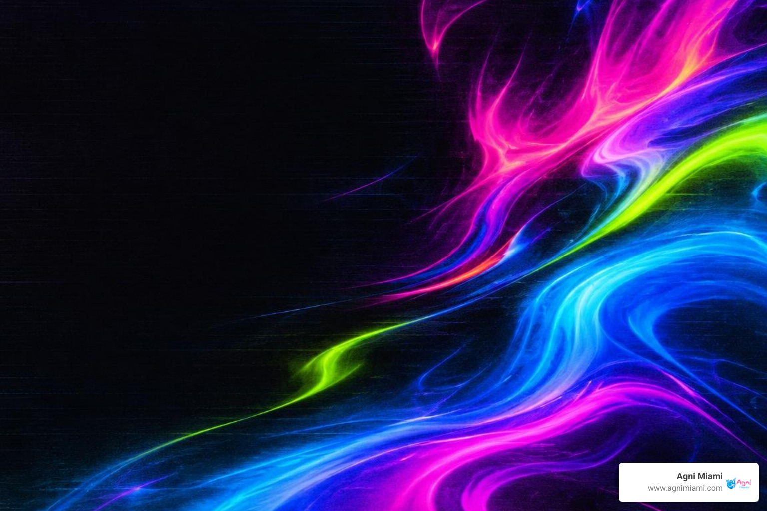 Official Agni Miami logo in corner abstract neon light trails depicting strength and balance with official Agni Miami logo watermark