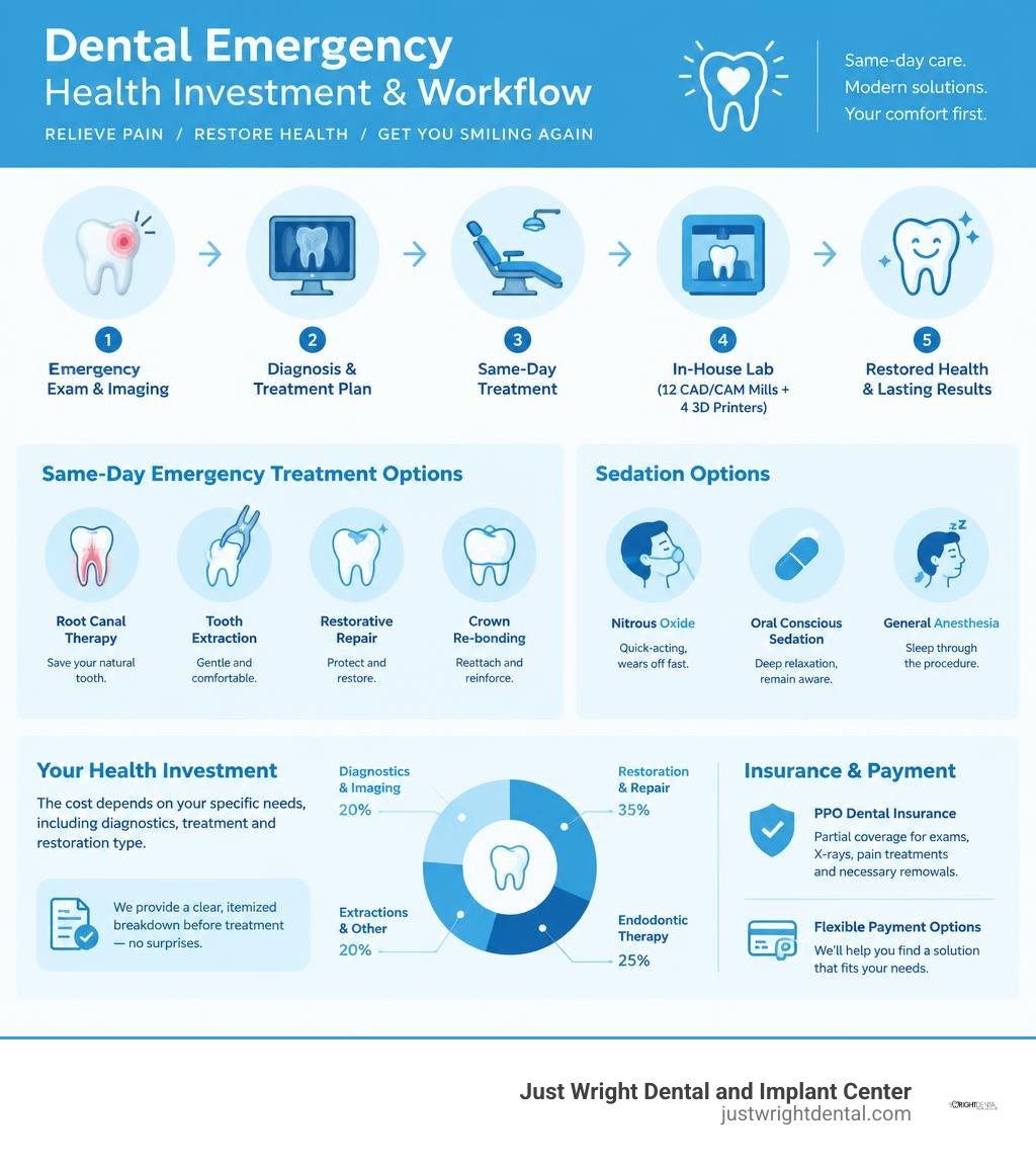 Dental emergency health investment distribution and workflow infographic Dental emergency health investment distribution and workflow infographic