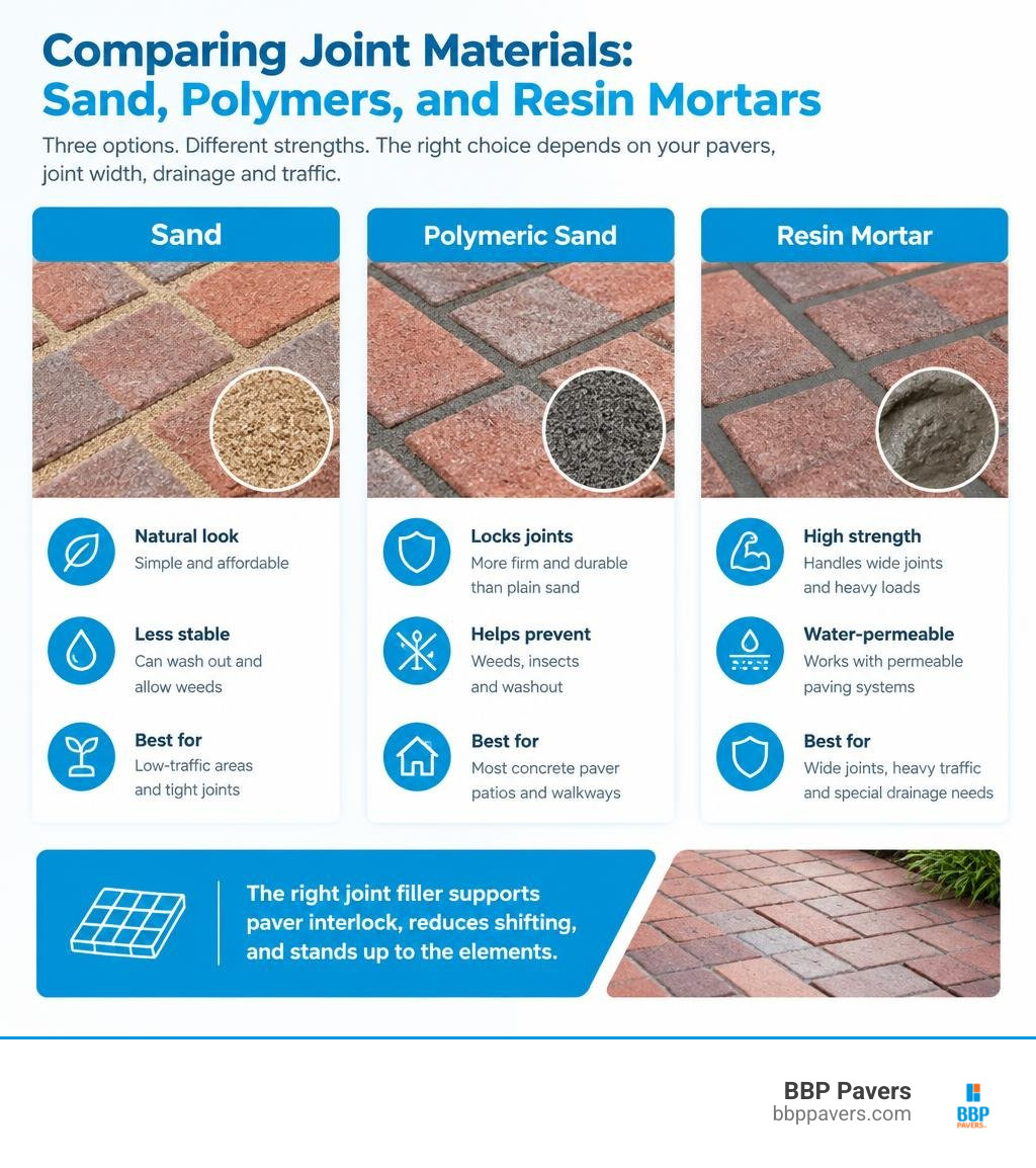 infographic comparing sand polymeric sand and resin mortar for brick paver joints infographic infographic comparing sand polymeric sand and resin mortar for brick paver joints infographic