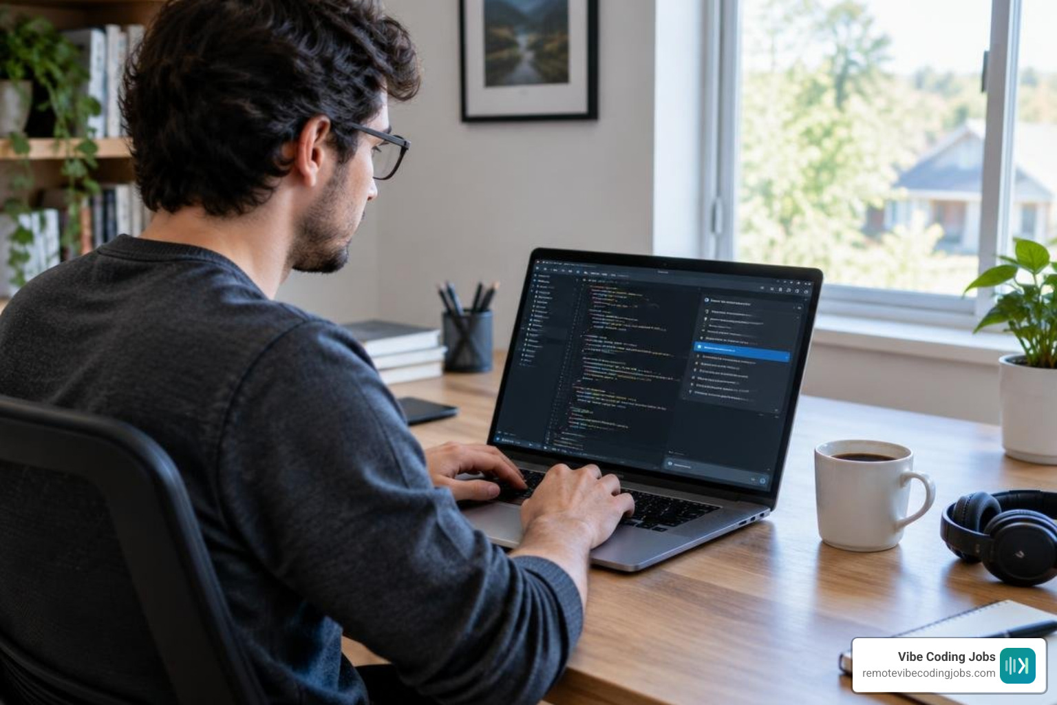 Developer utilizing AI coding assistants and modern IDE in a remote setup