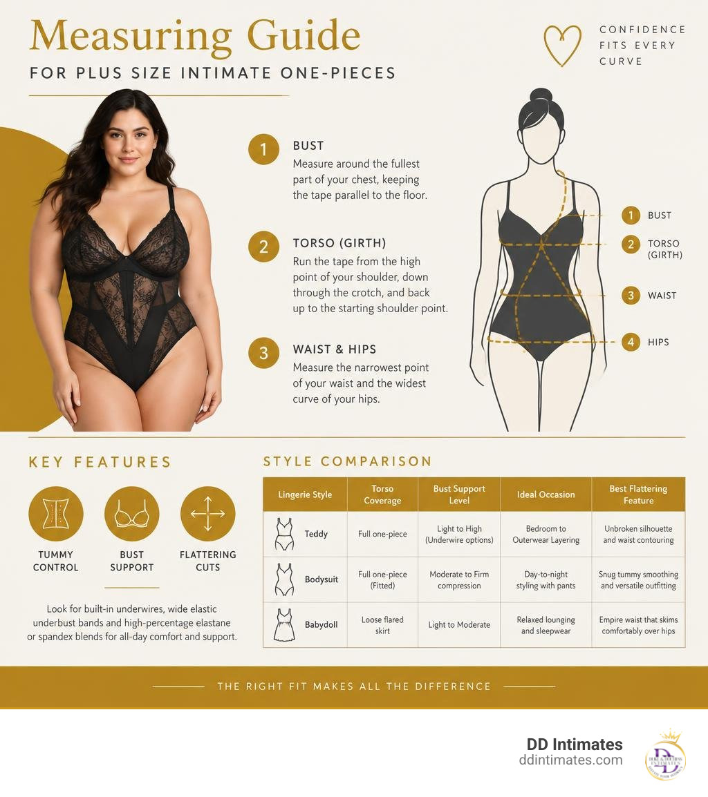 Measuring guide for plus size intimate one-pieces infographic