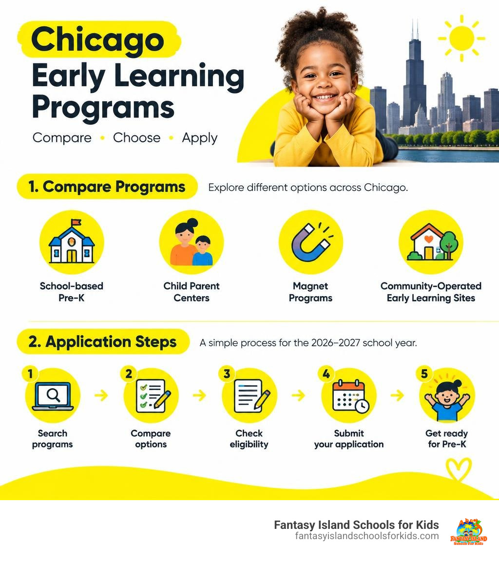 Chicago Early Learning comparison and application steps infographic Chicago Early Learning comparison and application steps infographic