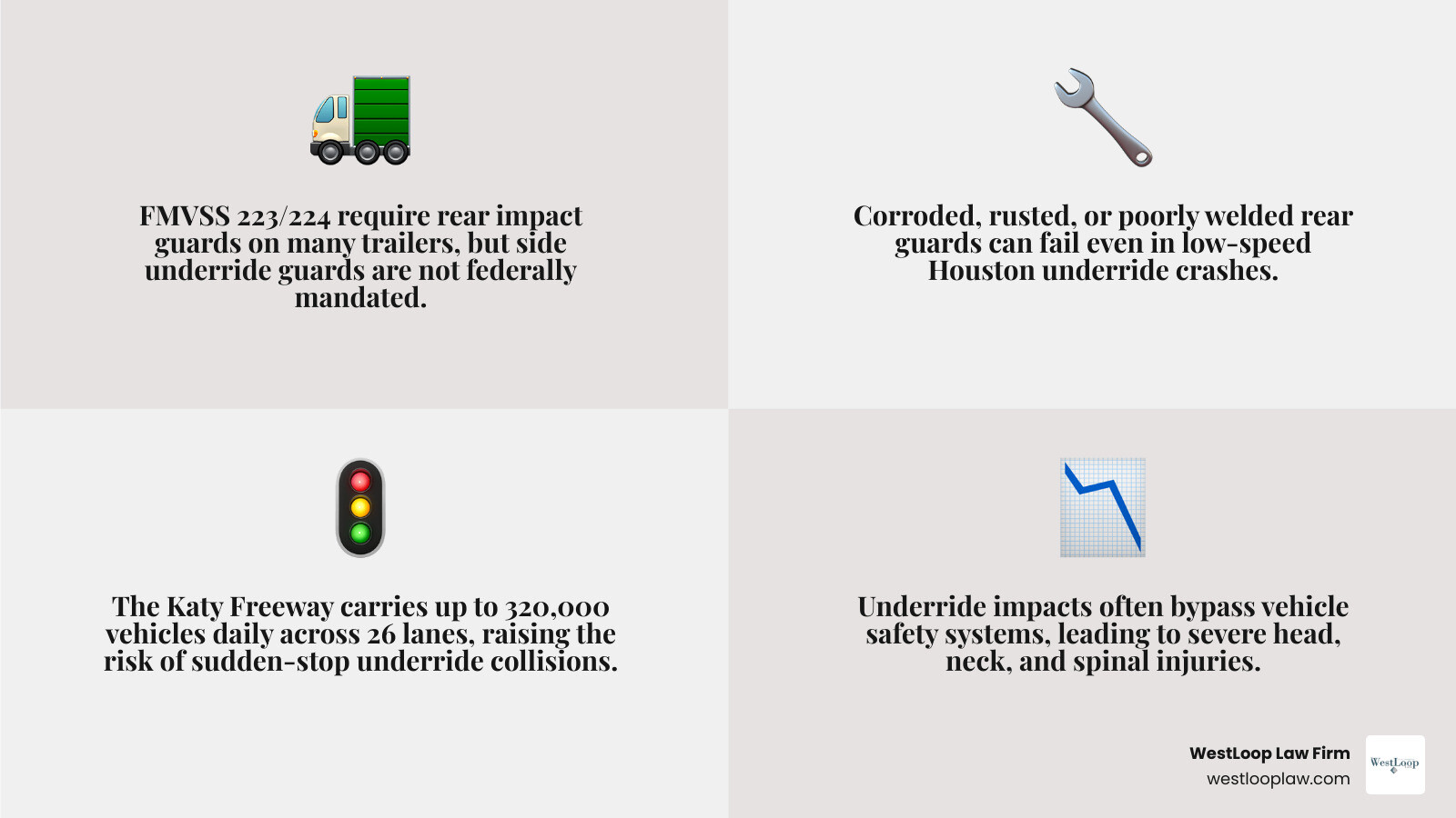 Underride crash evidence and possible liable parties infographic Underride crash evidence and possible liable parties infographic