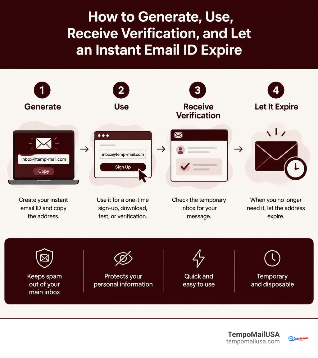 How to generate, use, receive verification, and let an instant email ID expire infographic How to generate, use, receive verification, and let an instant email ID expire infographic