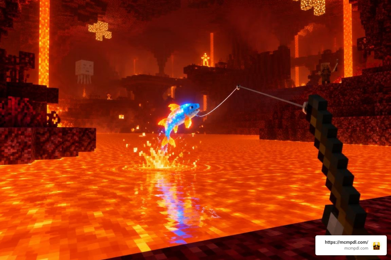 Ancient glowing fish inside the Nether dimension