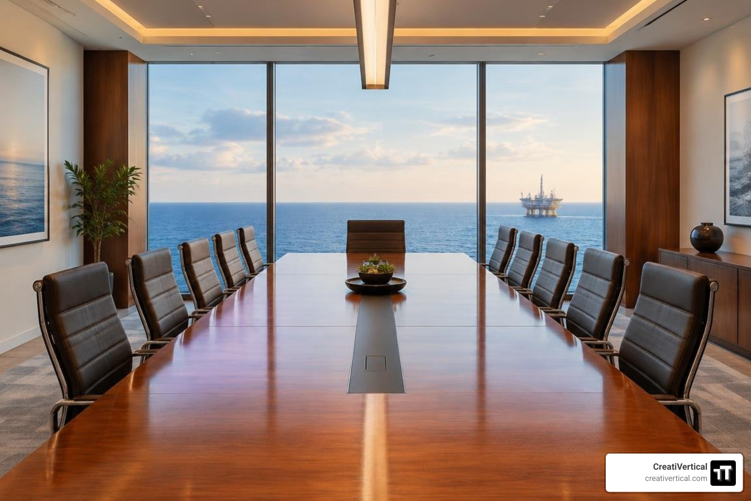 Modern offshore legal conference suite with structured architectural lines