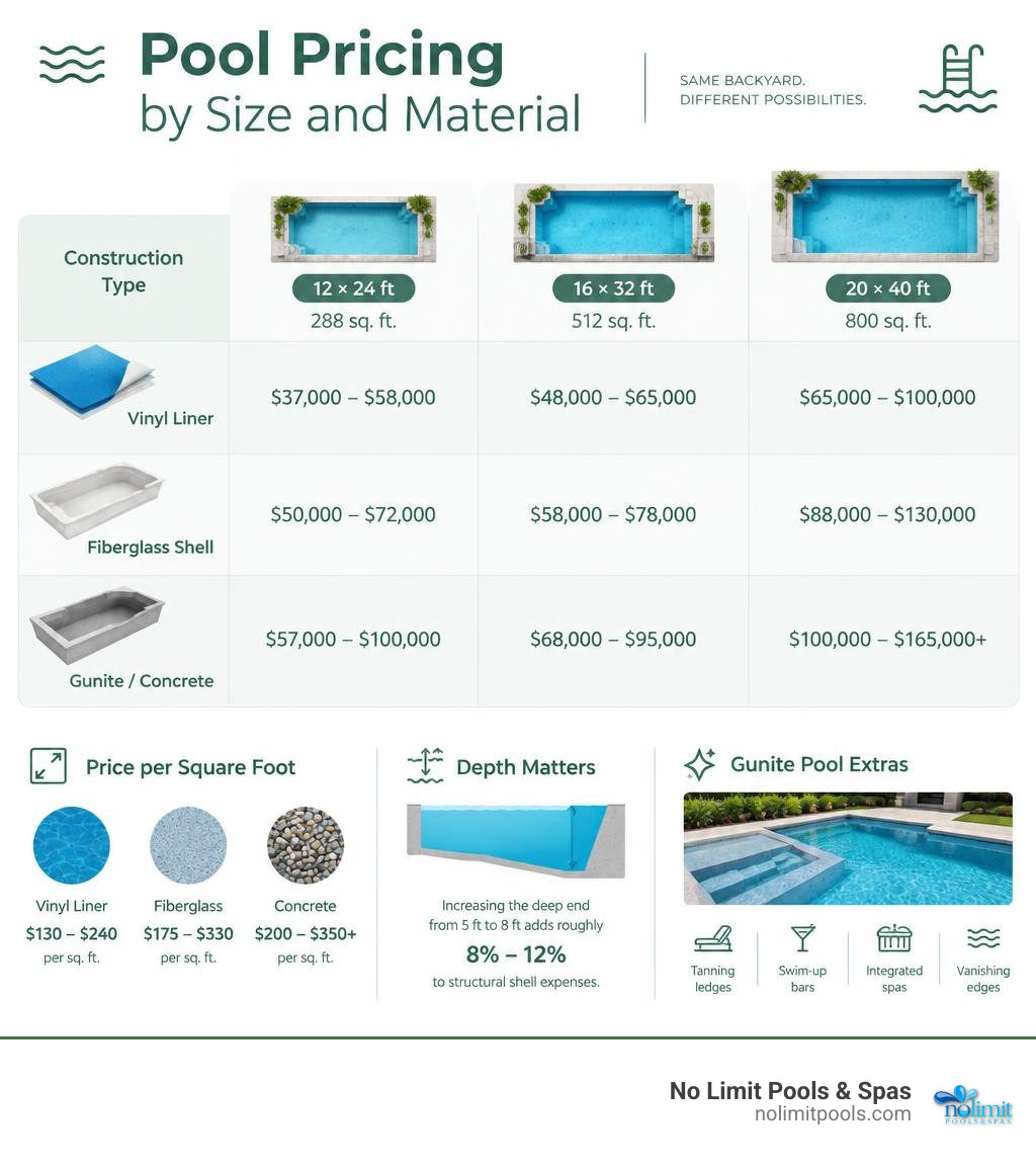 pool pricing by size and material infographic pool pricing by size and material infographic