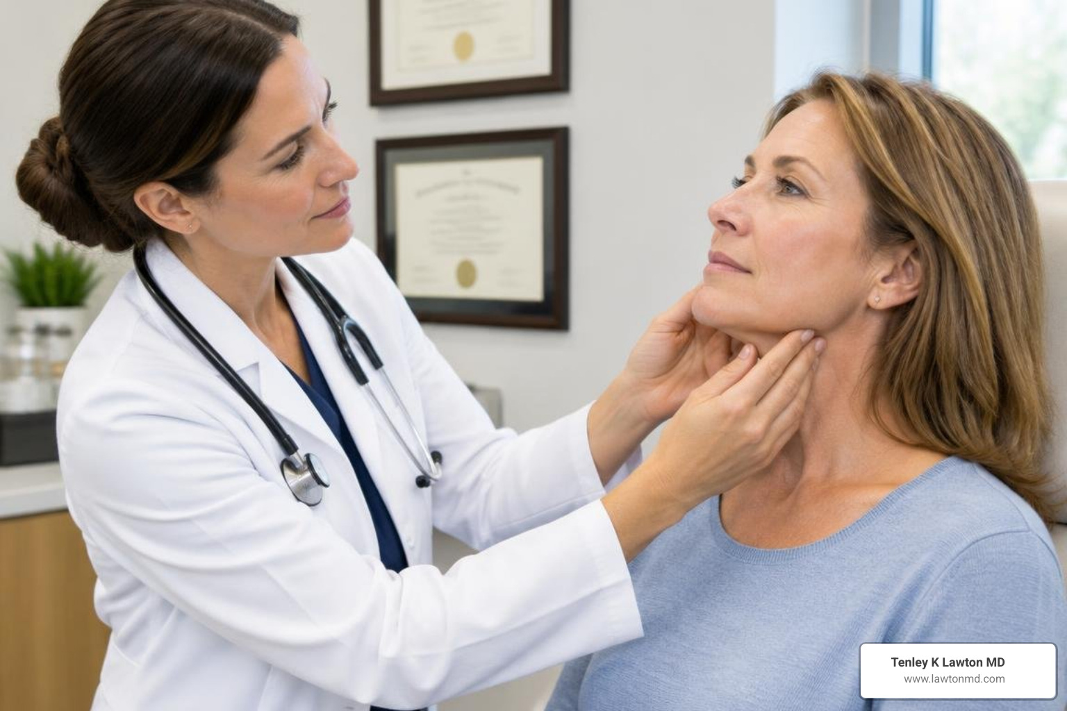 Board-certified plastic surgeon conducting an anatomical facial and neck evaluation