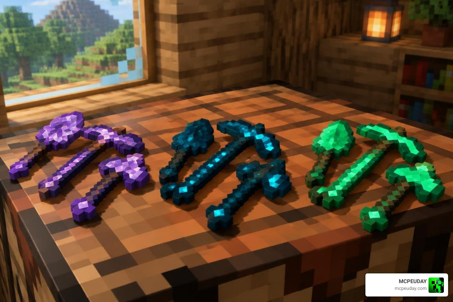 Showcase of amethyst sculk and emerald custom tools in Minecraft PE Showcase of amethyst sculk and emerald custom tools in Minecraft PE