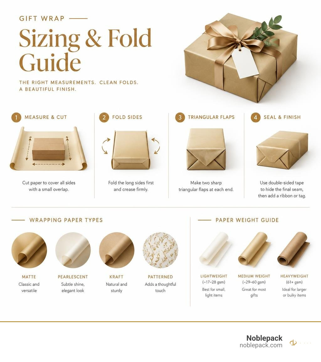 Gift wrap sizing and fold guide infographic