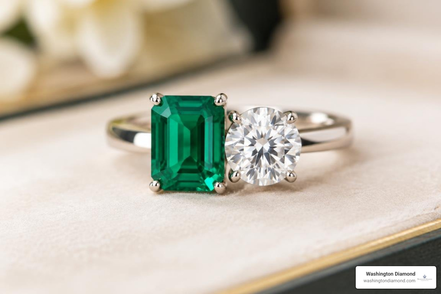 emerald cuts alongside round brilliant diamonds