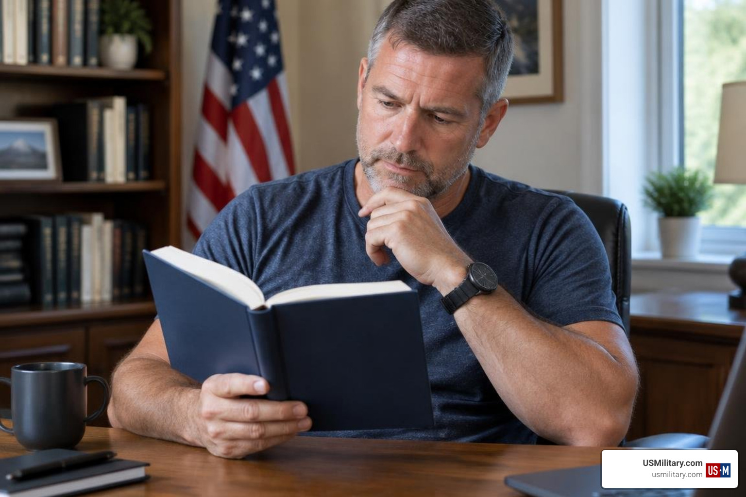 American veteran studying the book Dare to Live Greatly American veteran studying the book Dare to Live Greatly