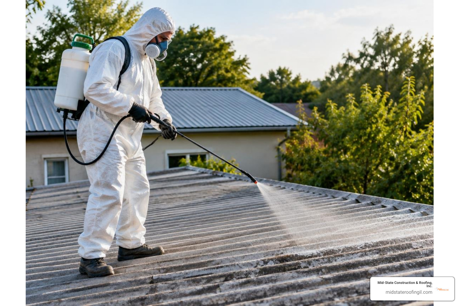 low-pressure biocide mist application on a corrugated roof low-pressure biocide mist application on a corrugated roof
