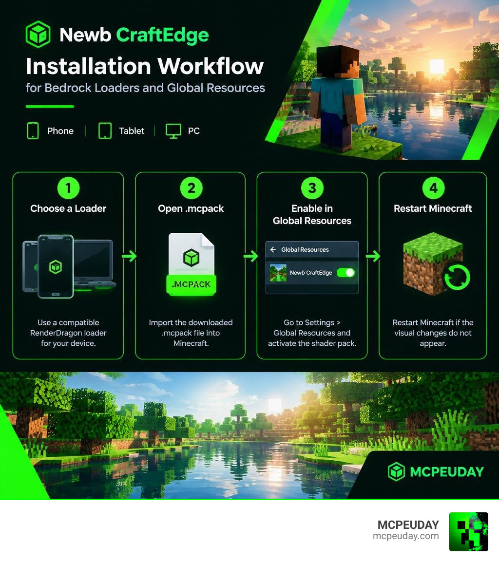 Newb CraftEdge installation workflow for Bedrock loaders and Global Resources infographic Newb CraftEdge installation workflow for Bedrock loaders and Global Resources infographic
