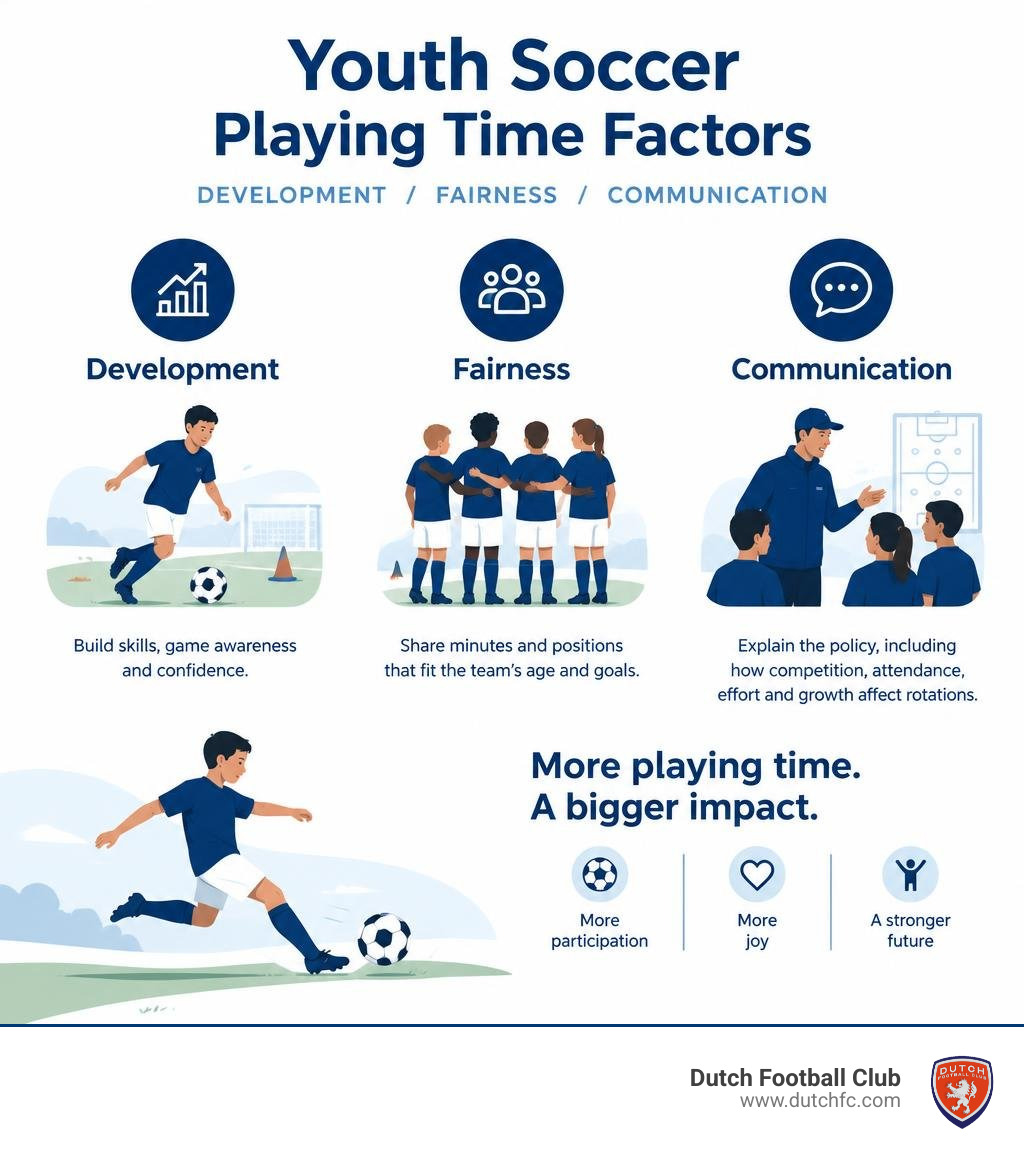 Infographic comparing youth soccer playing time factors: development fairness communication infographic Infographic comparing youth soccer playing time factors: development fairness communication infographic