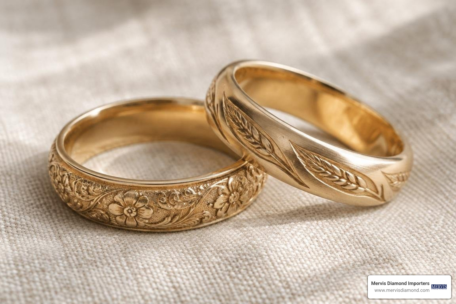 Engraved floral and wheat patterned rings Engraved floral and wheat patterned rings