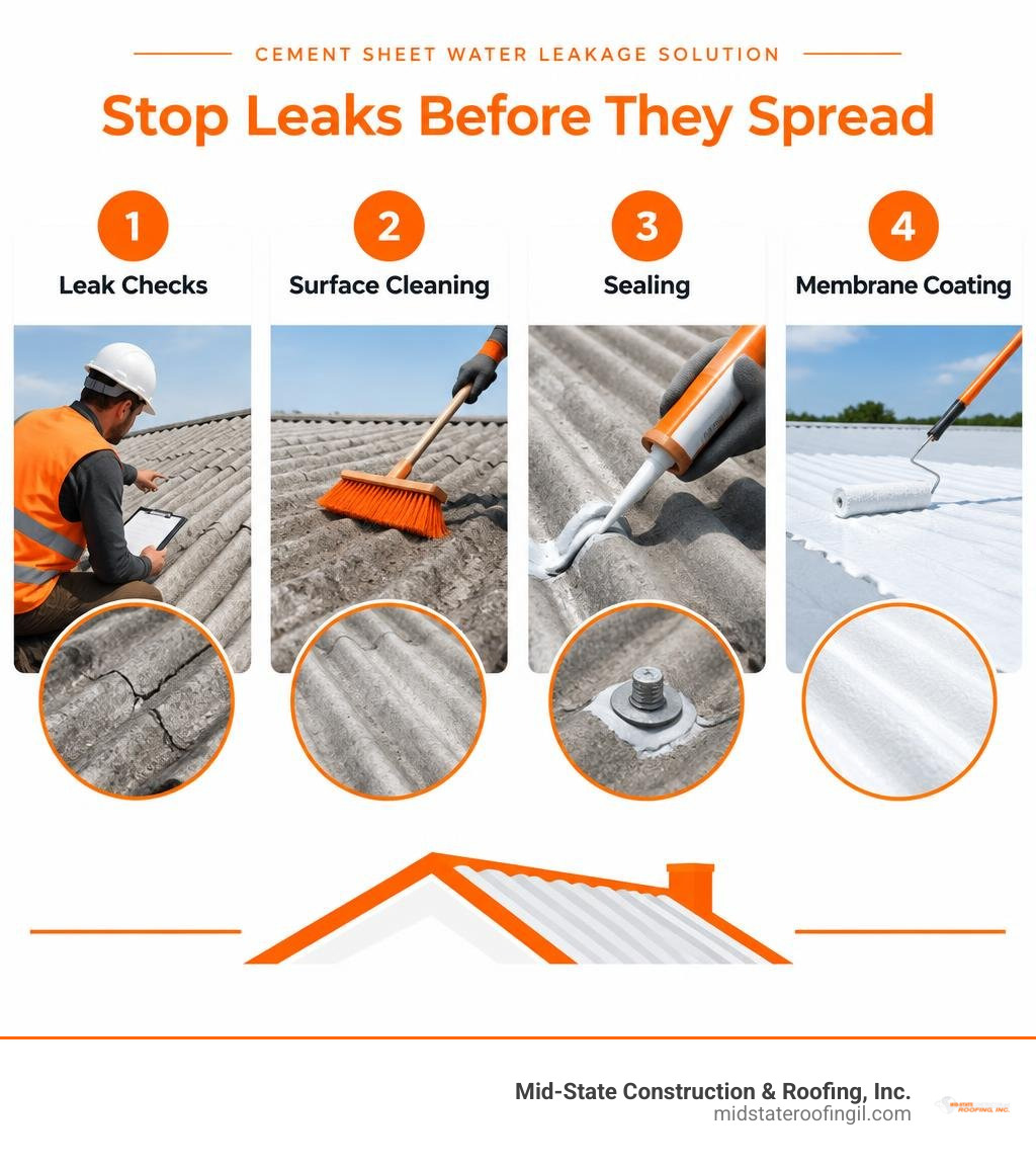 Infographic showing leak checks, surface cleaning, sealing, and membrane coating infographic Infographic showing leak checks, surface cleaning, sealing, and membrane coating infographic
