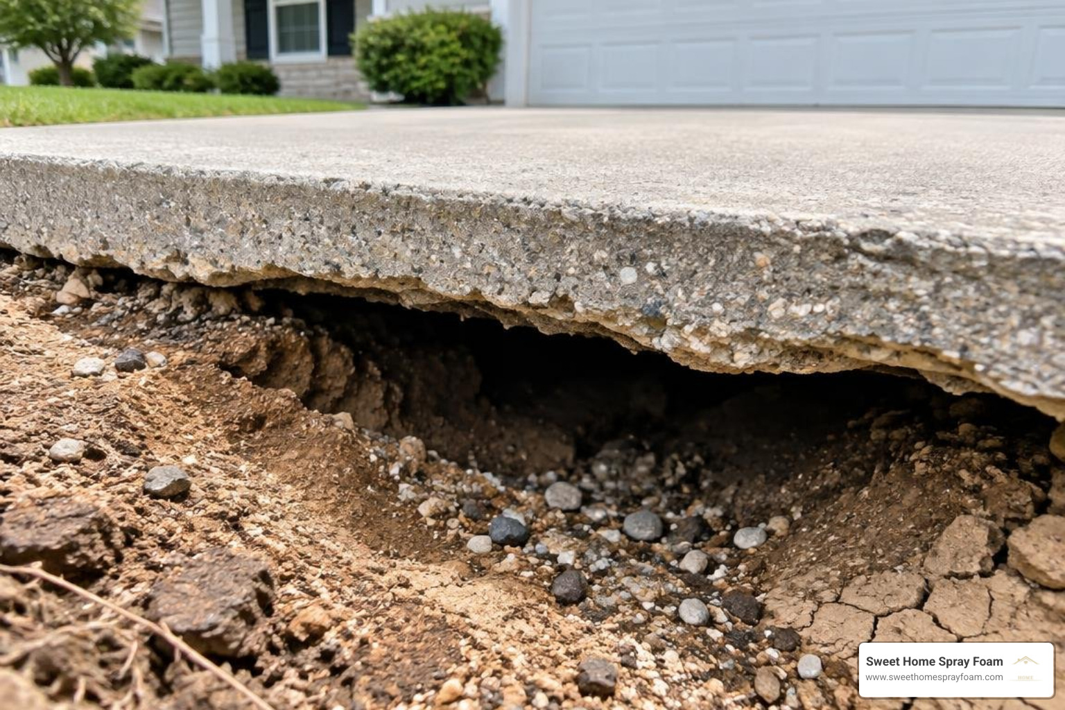 eroding soil and void space beneath a concrete driveway eroding soil and void space beneath a concrete driveway