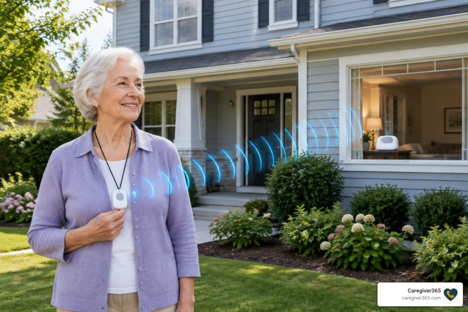 wearable help button communicating with base station across home perimeter
