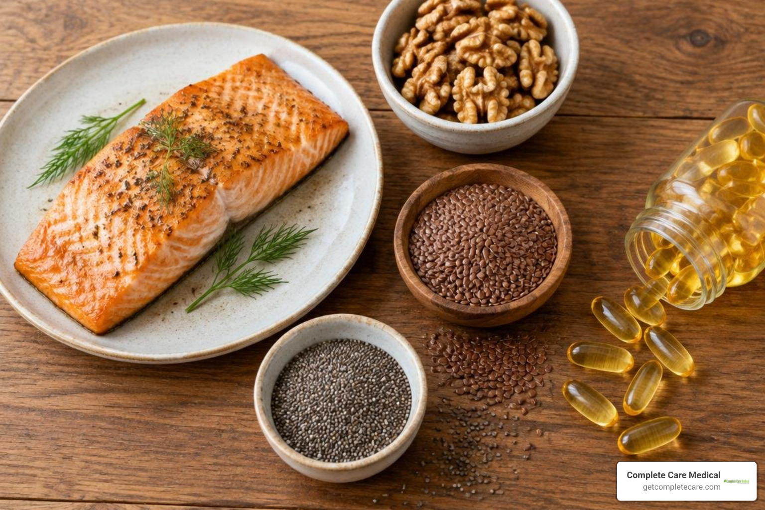 Omega 3 dietary sources and concentrated supplement softgels