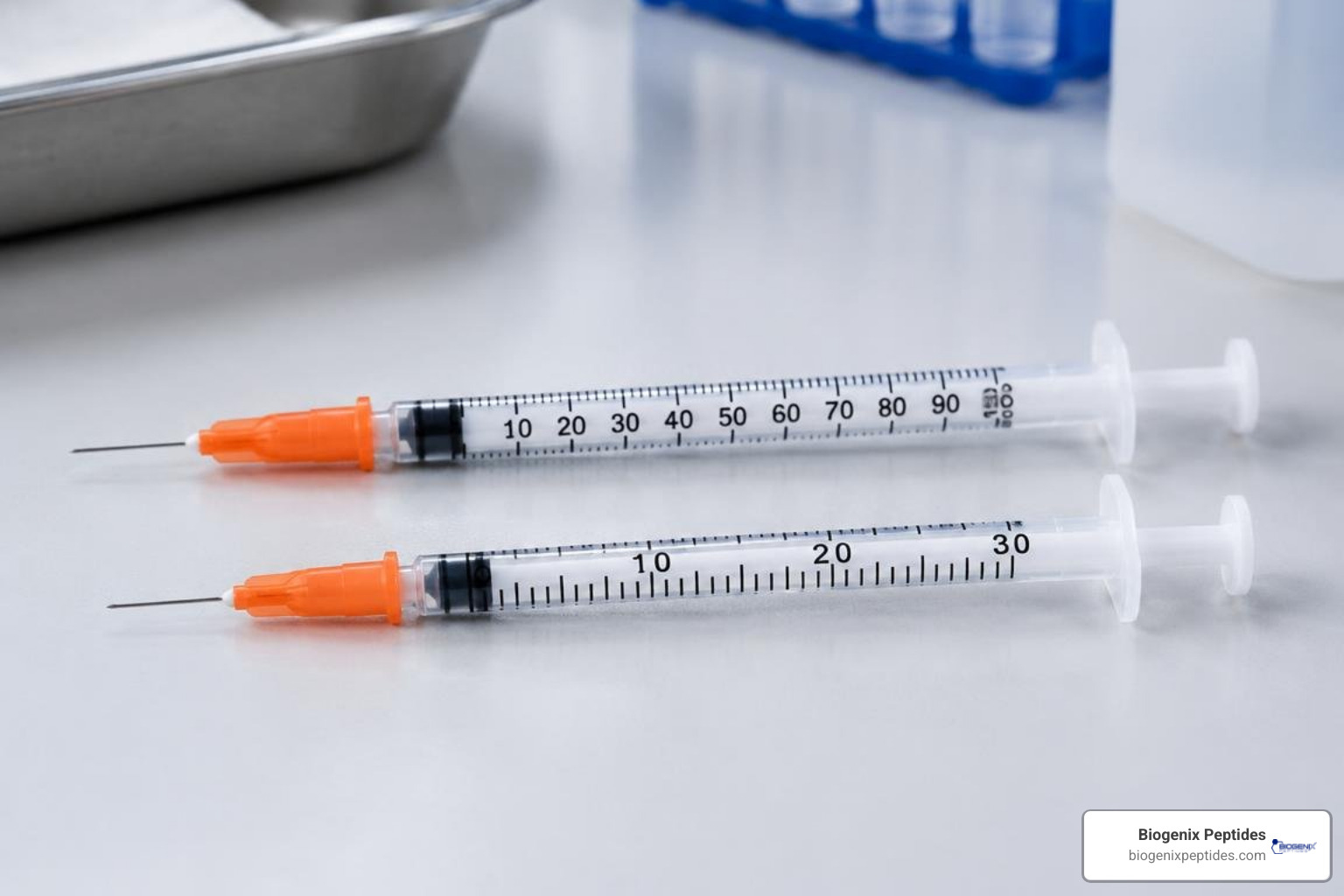 Insulin syringe barrel scale comparison between U-100 and U-30 units